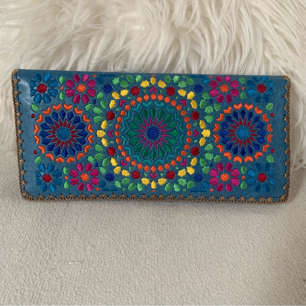LAVISHY Blue Vegan Leather Embroidered Wallet NWOT